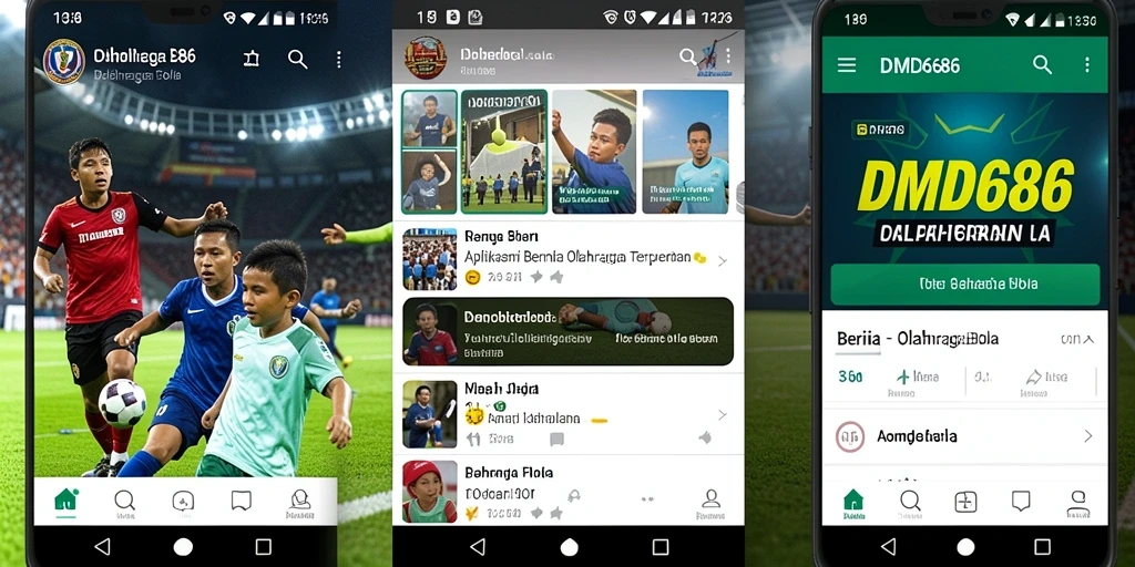 Antarmuka aplikasi DMD686 yang menampilkan berita olahraga bola terbaru.