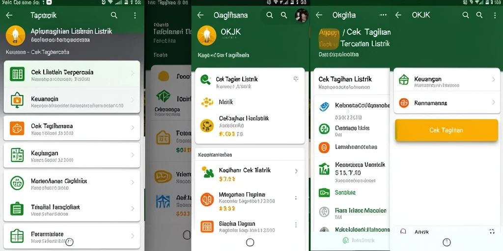 Tampilan antarmuka utama aplikasi Cek Tagihan Listrik OKJK.