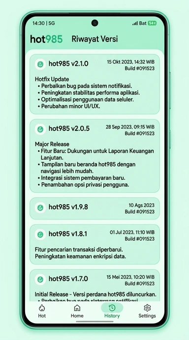 Riwayat Versi Hot985 untuk Pengguna Android